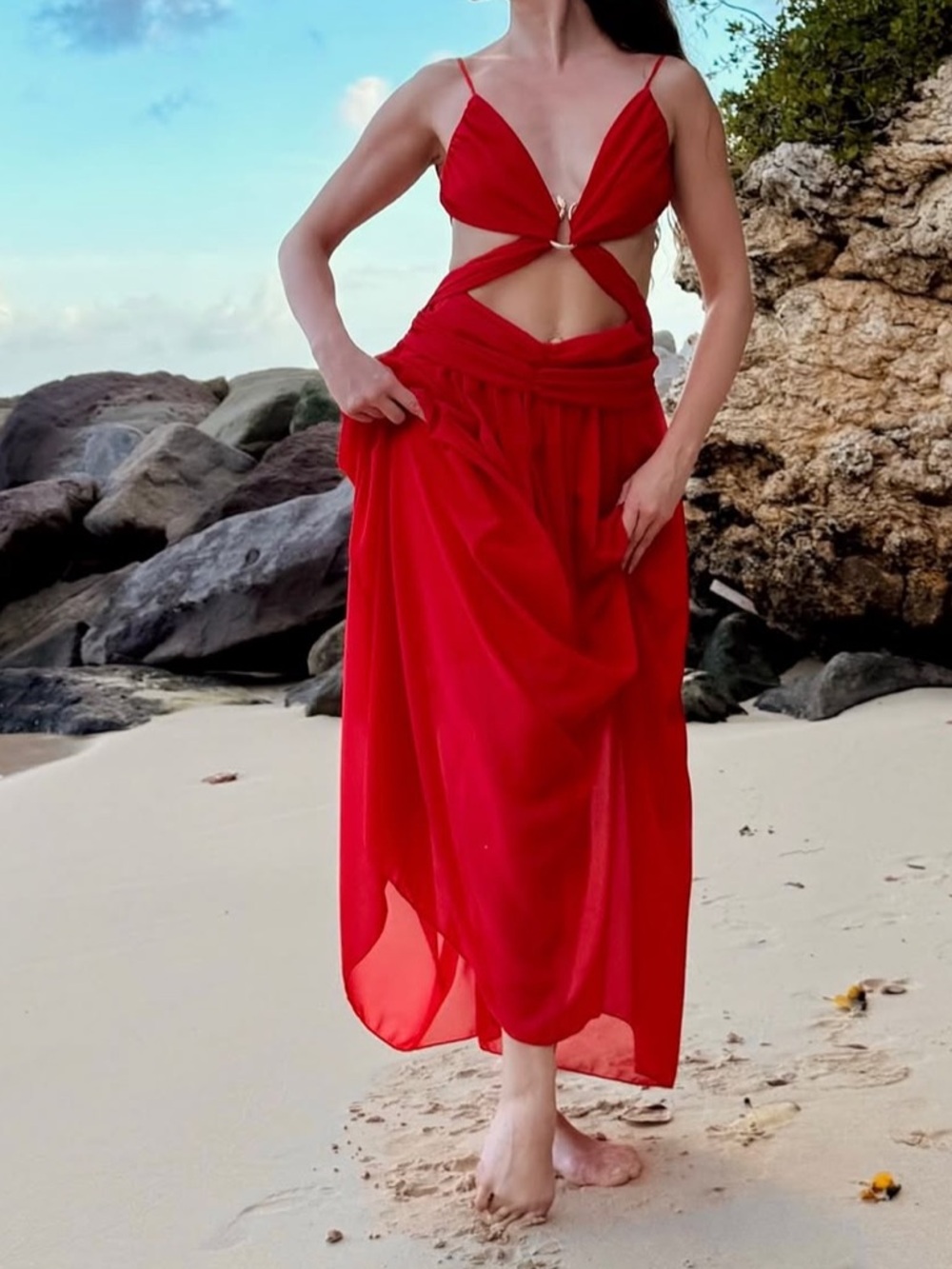 Red Cutout Maxi Dress
